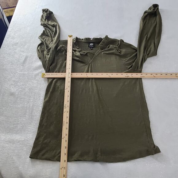 Bobeau Stitch FIx smocked shoulder ruffle trim long sleeve blouse Size Large - Picture 4 of 7